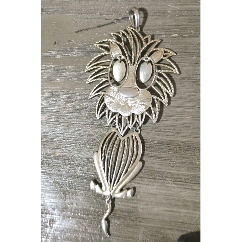 Alan Lion Openwork Articulated Silver Tone Vintage Pendant